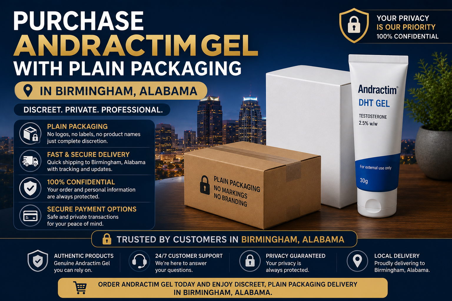 Purchase Andractim gel with plain packaging in Birmingham Alabama
